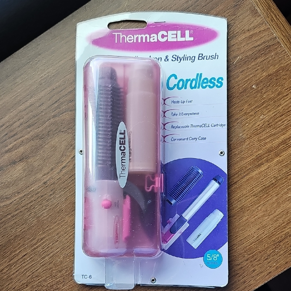 New Vintage ThermaCELL Cordless Compact Curling Iron & Heated Hair Styling Brush